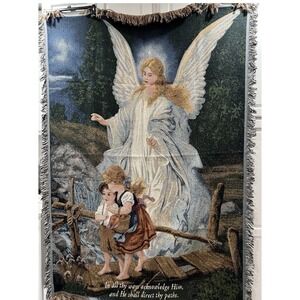 Guardian Angel Tapestry Woven Throw Blanket Proverbs 3:6 Scripture Design